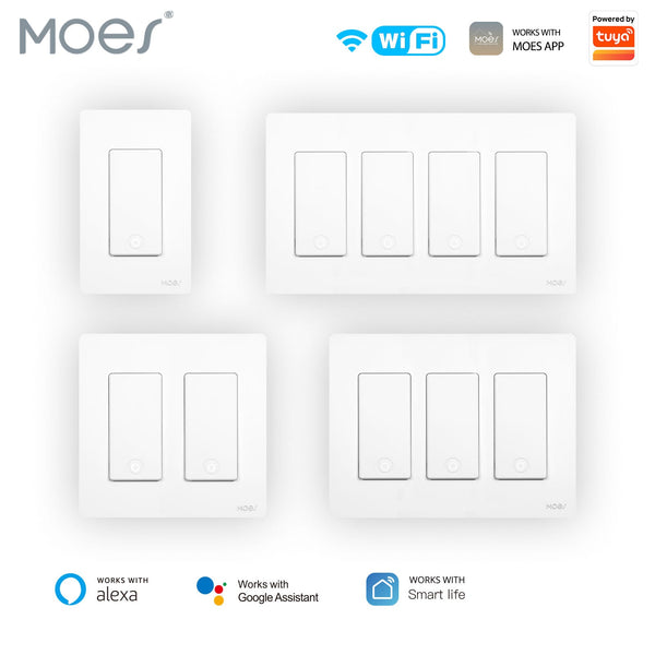 MOES WiFi 3 Way Switch|Single Pole Push Button Smart Light Switch