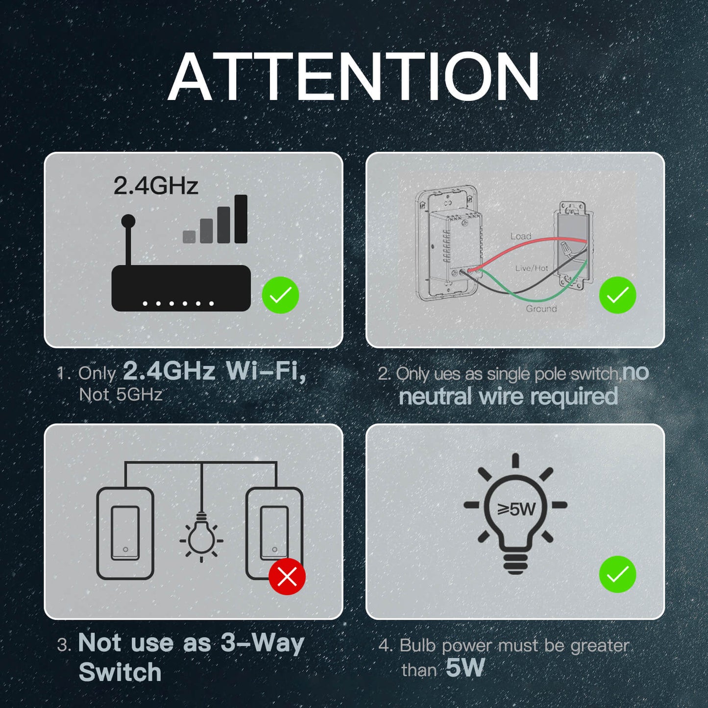 only ues as single pole switch, no neutral wire required - MOES