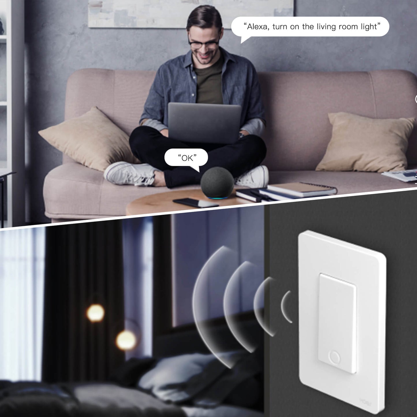 MOES Star Ring 3rd Generation WiFi Smart Light Switch No Neutral Required No Capacitor Alexa Google APP Control - MOES