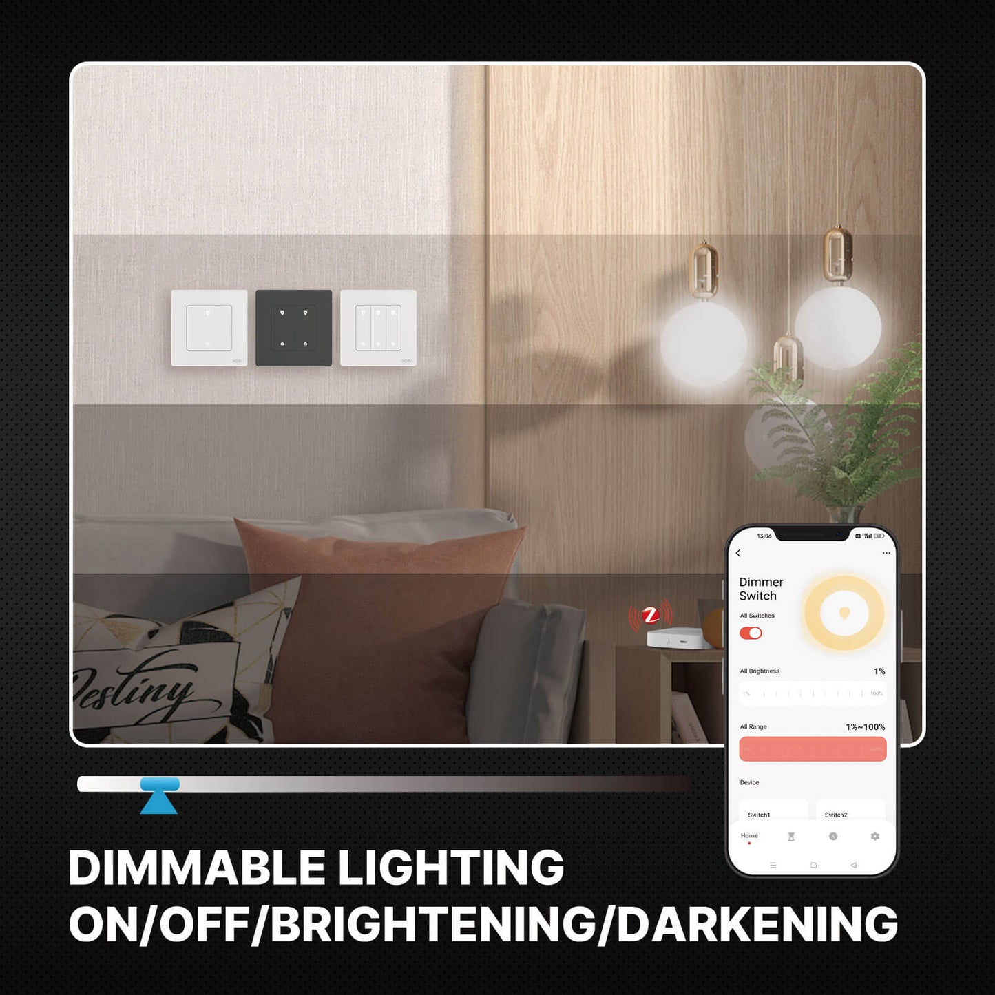 MOES Star Ring ZigBee Smart Dimmer Switch for Light Dimming Work with Alexa Google Home Dimmable 1-3Gang - MOES