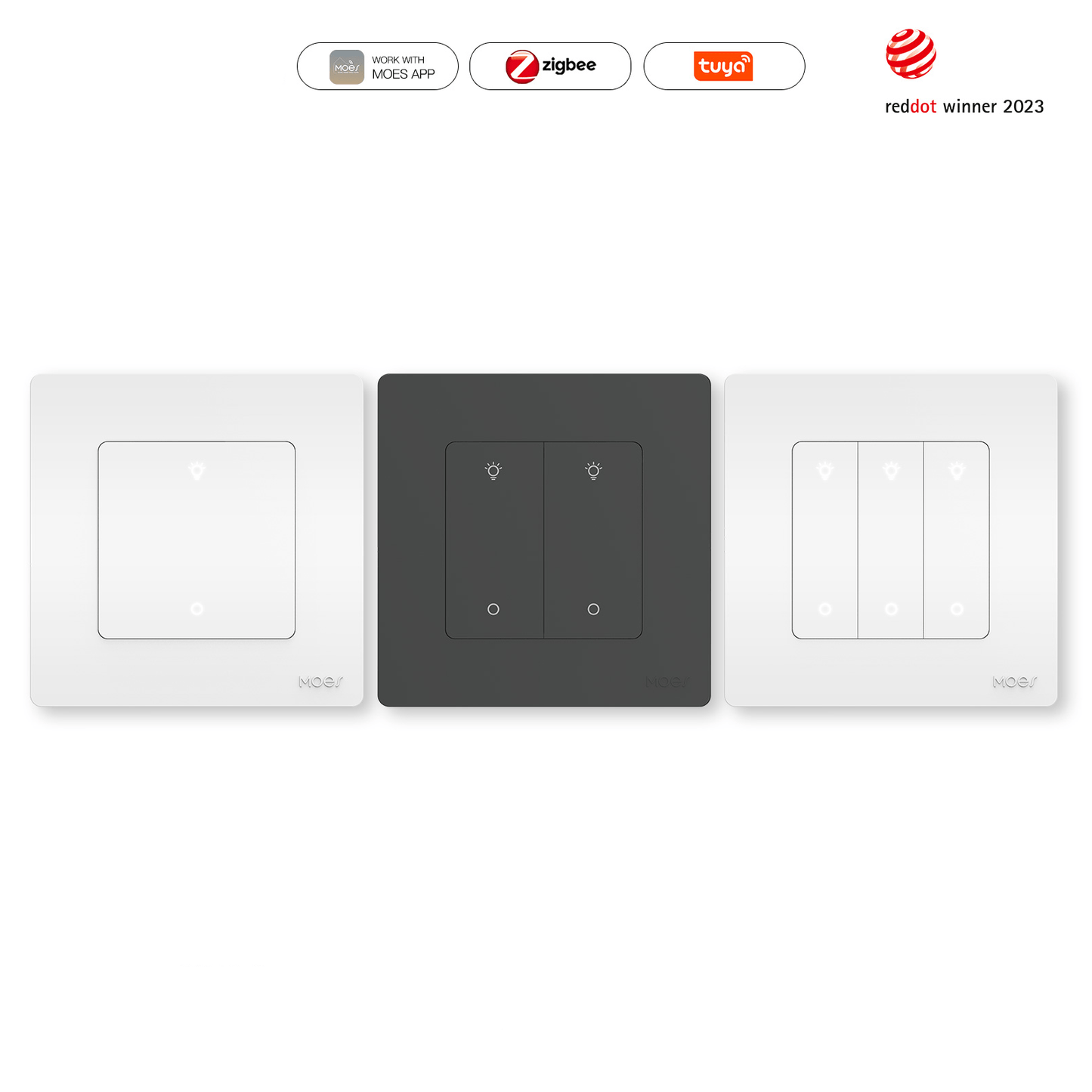 MOES Star Ring ZigBee Smart Dimmer Switch for Light Dimming Work with Alexa Google Home Dimmable 1-3Gang - MOES