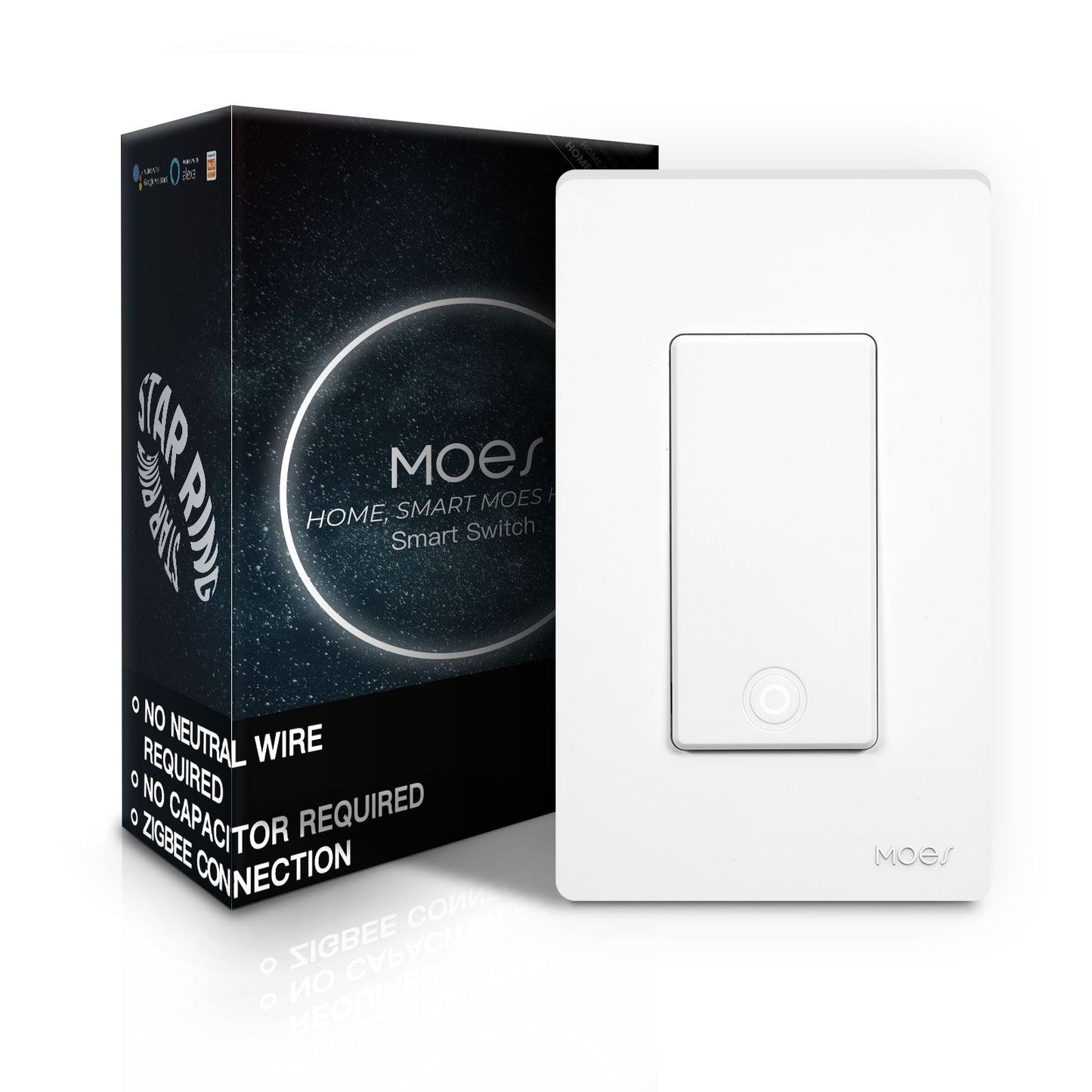 MOES Star Ring ZigBee Smart Light Switch Single Pole, No Neutral Required, No Capacitor - MOES