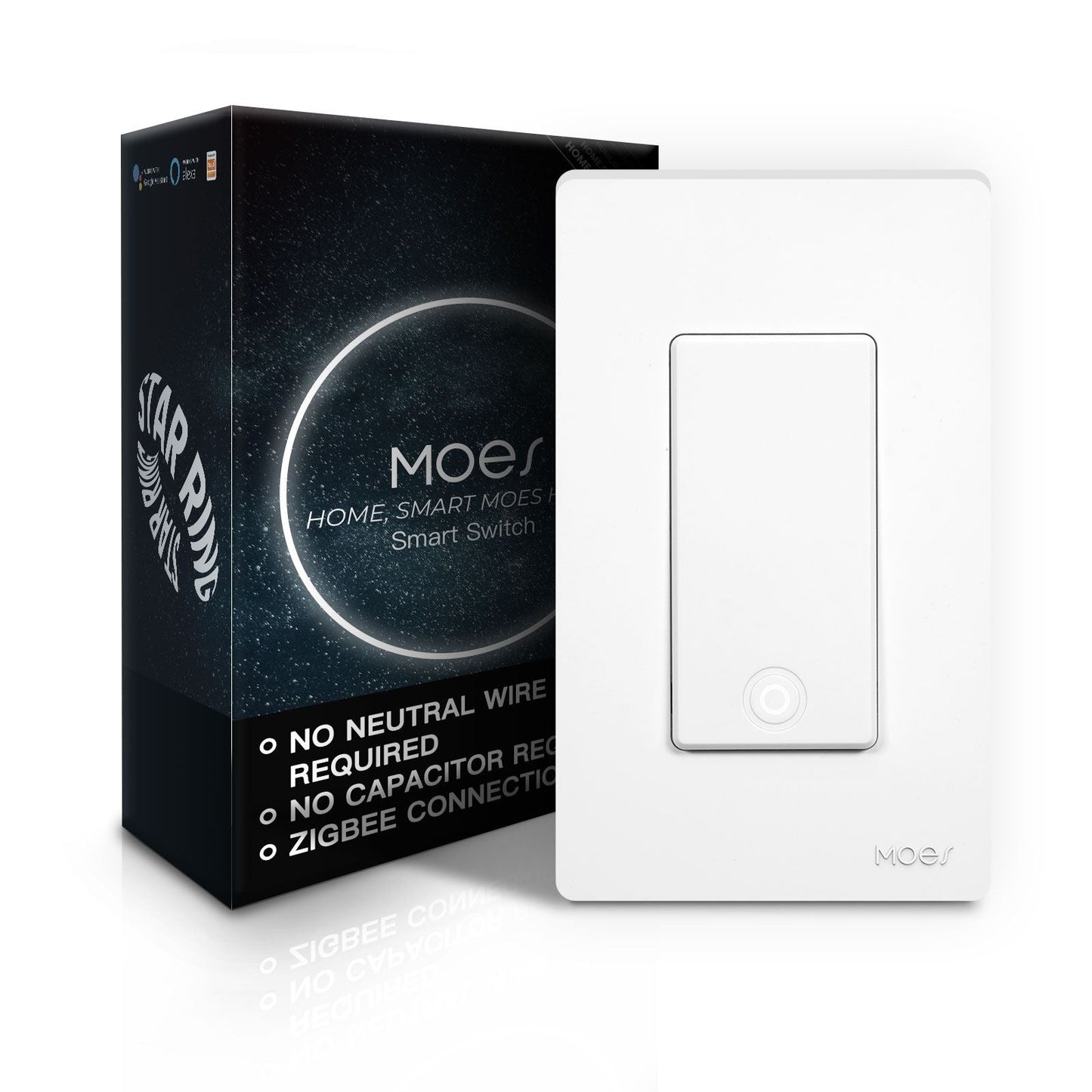 MOES Star Ring ZigBee Smart Light Switch Single Pole, No Neutral Required, No Capacitor - MOES