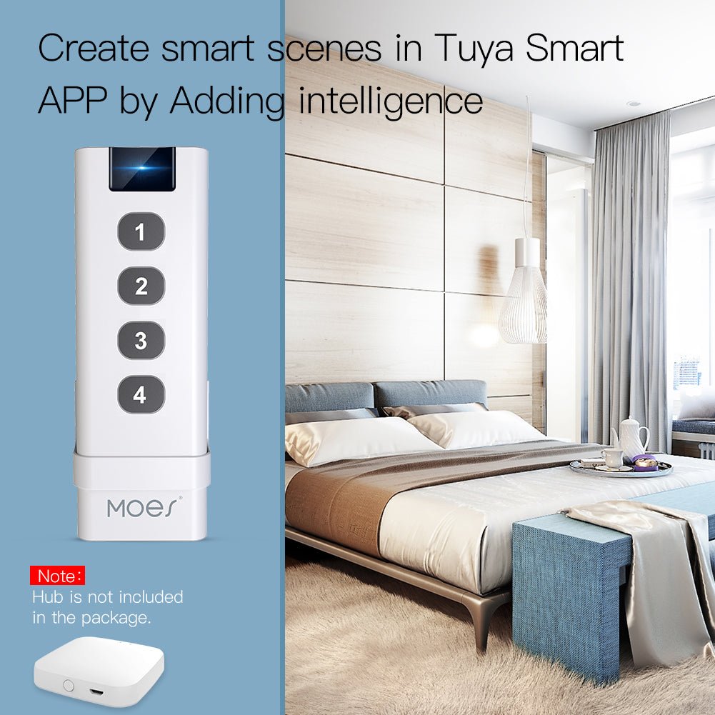 MOES Tuya Smart Bluetooth Wireless 4 Gang Scene Remote Portable Controller Battery Powered Smart Life APP Smart Home Automation Scenario for Smart Devices - MOES
