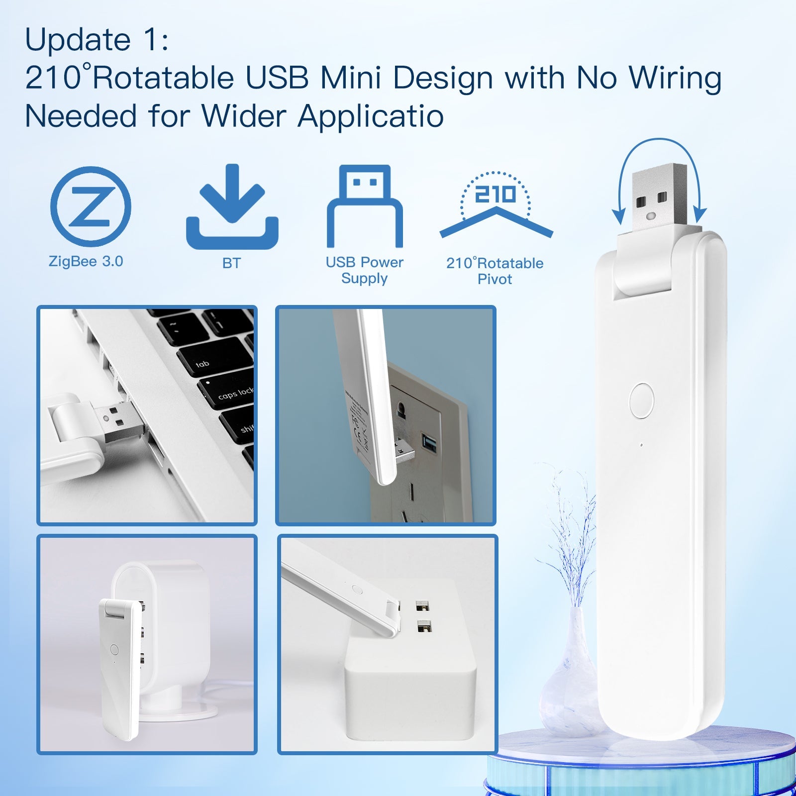 210° Rotatable USB Mini Design with No Wiring Needed for Wider Applicatio - MOES
