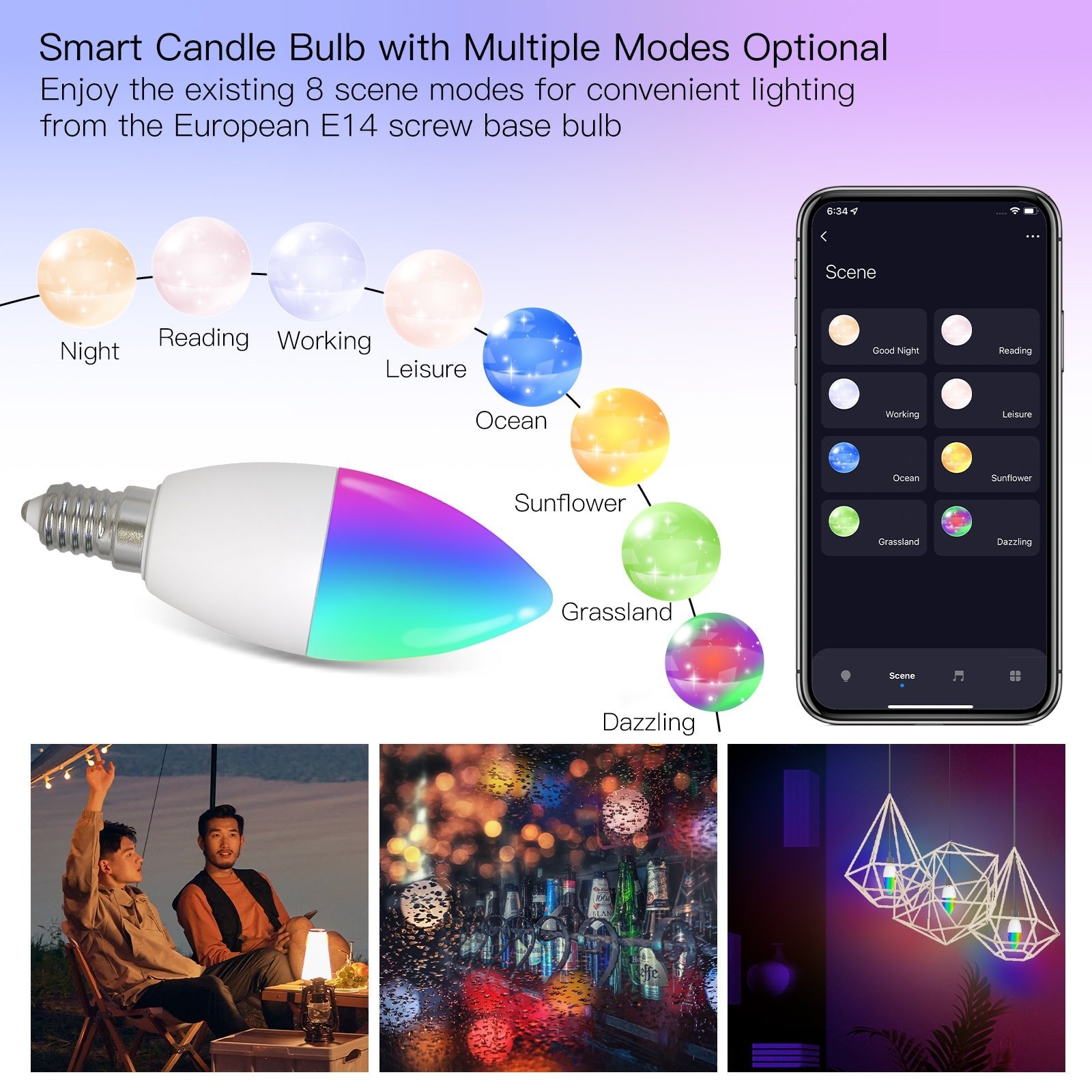 Wifi Dimmable Led Bulb App Control E14 Candle Lamp Compatible Alexa Google  Home Smart Light Bulb Tuya