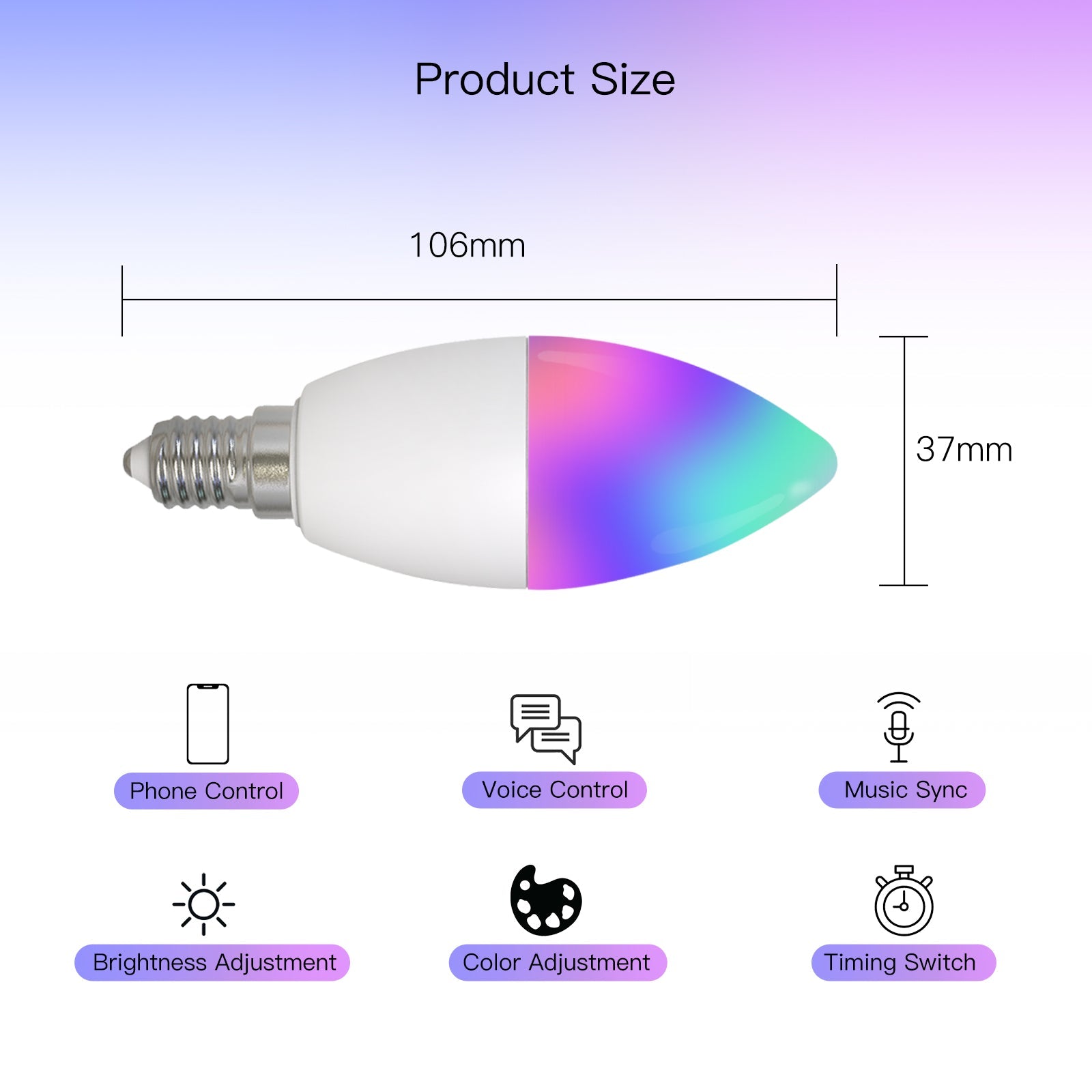 WiFi Smart Bulb RGB+W+C LED Candle Bulb 5W E14 Dimmable Light Phone APP  SmartLife/Tuya Remote Control Compatible with Home Tmall Elf for Voice  Control, 1 pack 