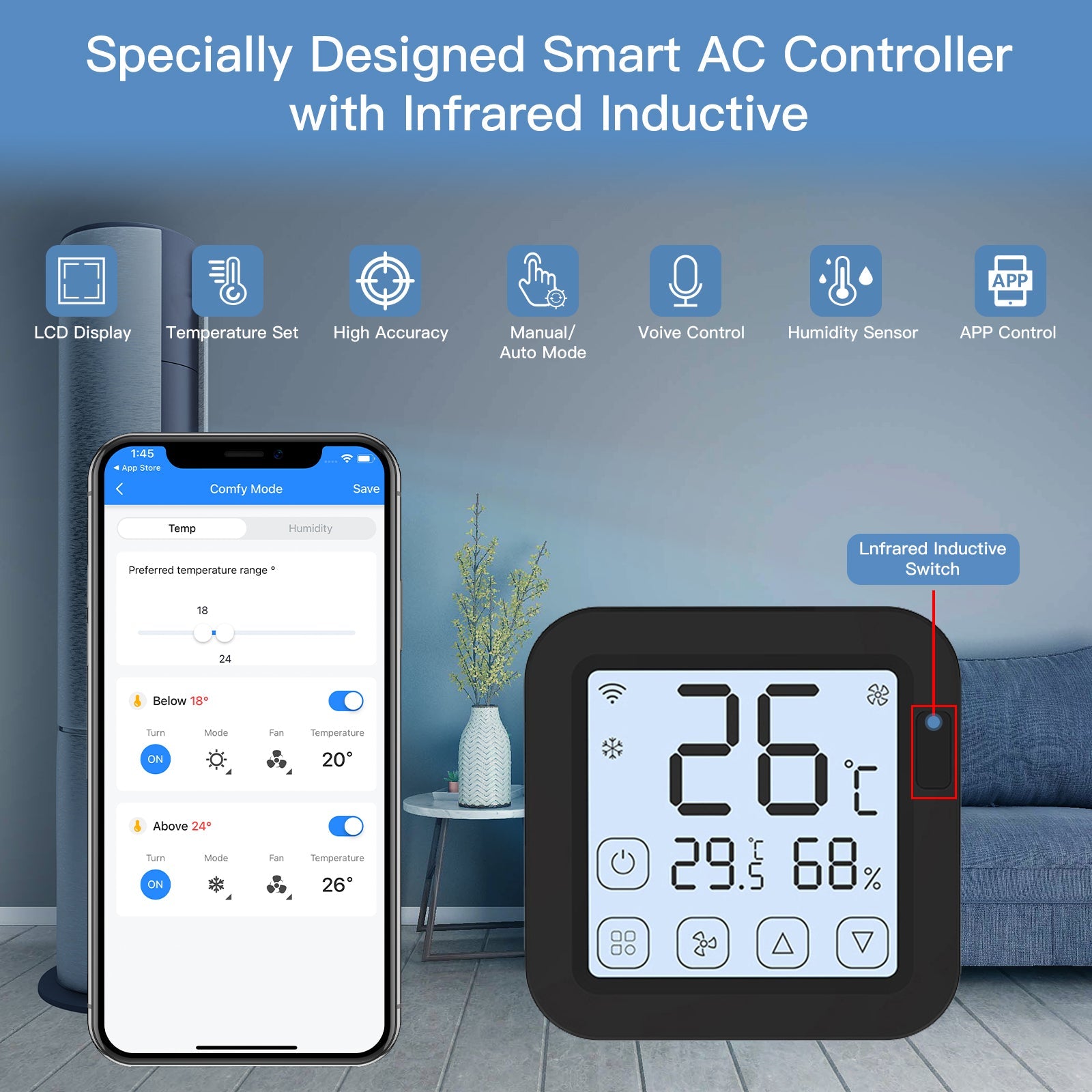 MOES Tuya WiFi Smart IR Thermostat AC Remote Controller Temperature and Humidity Sensor - MOES