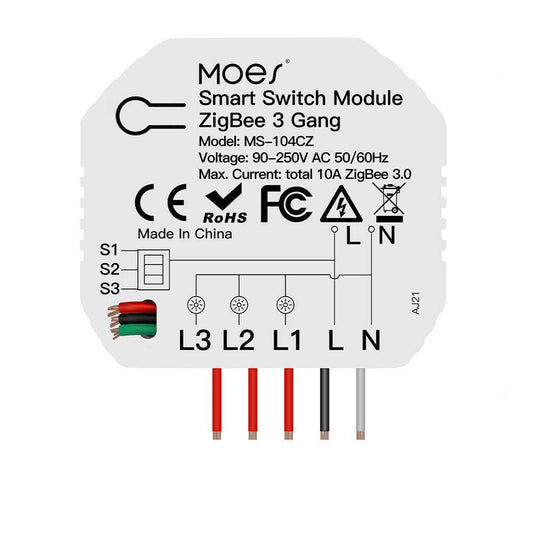 MOES Tuya Zigebee Module DIY Smart Light Switch 3 Gang 1 2 Way Circuit Breaker Interruptor - MOES