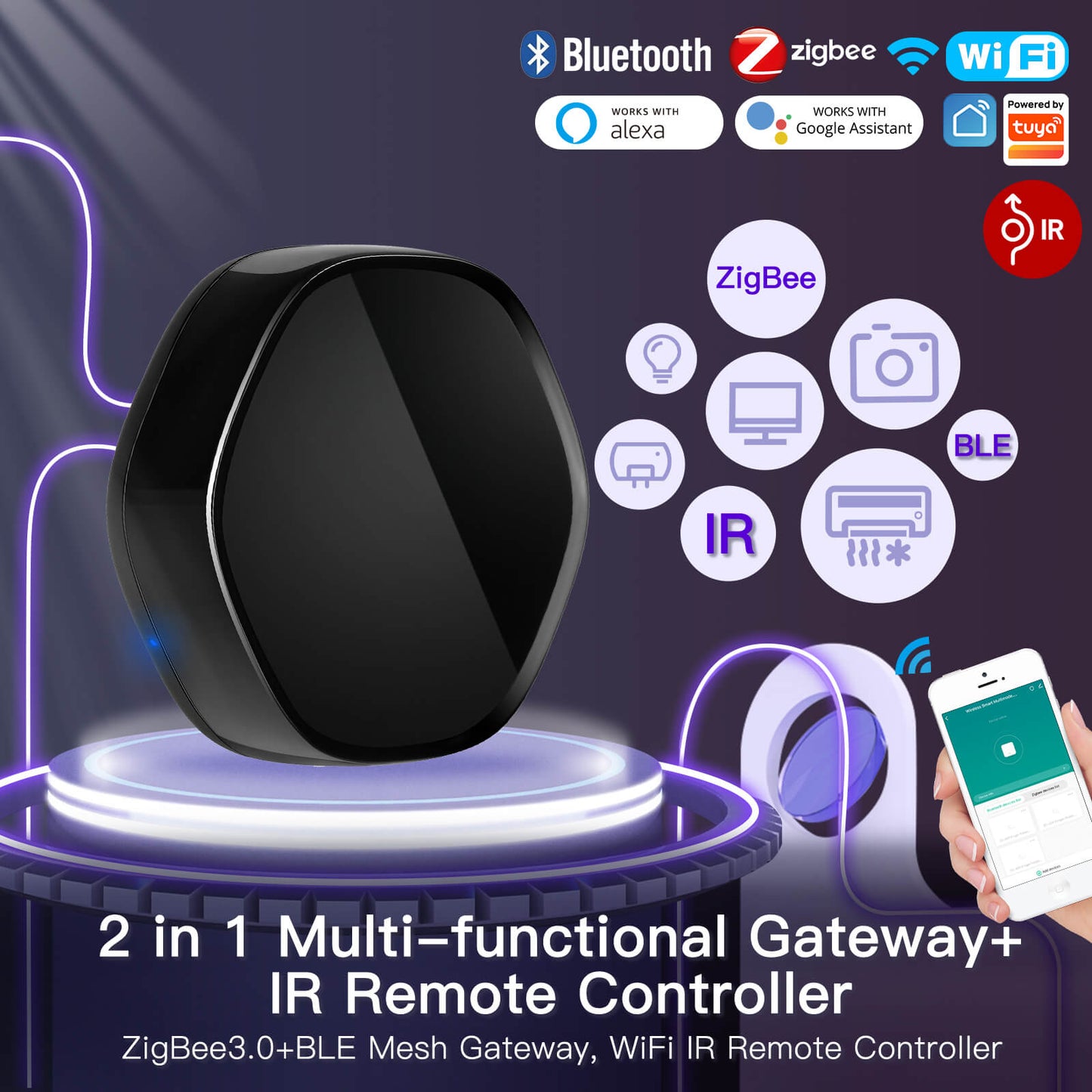 MOES WiFi 2 in 1 Wireless Multi-function Gateway With 38K IR Remote Controller - MOES