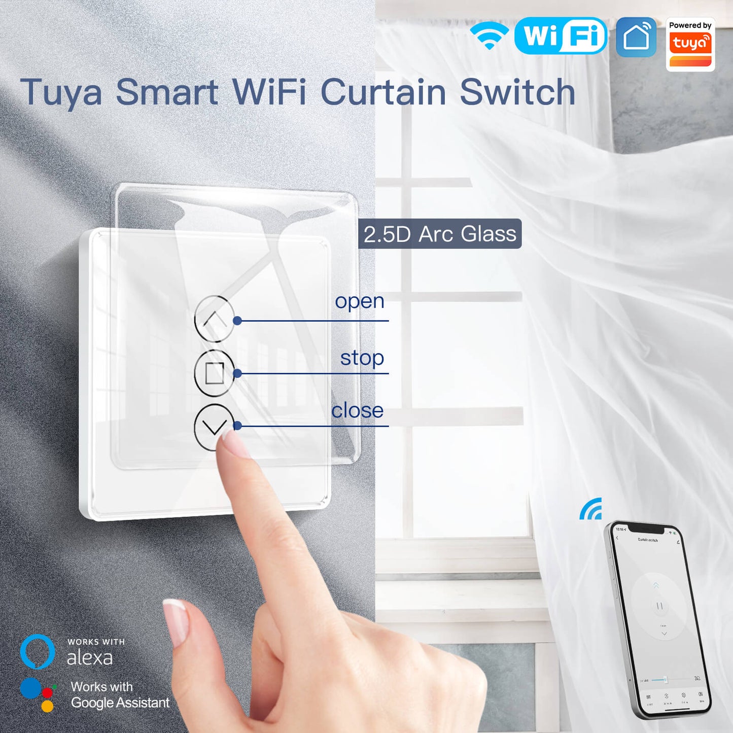 Tuya Smart WiFi Curtain Switch 2.5D Arc Glass - MOES