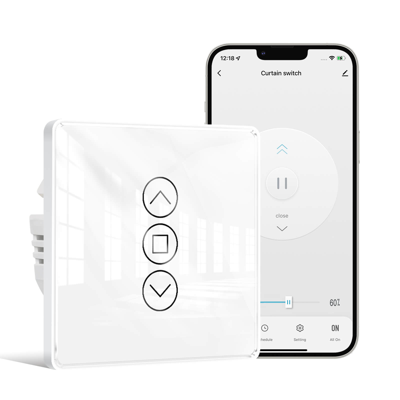 WiFi Curtain Switch|MOES 2.5D Arc Glass Touch Smart Curtain Switch