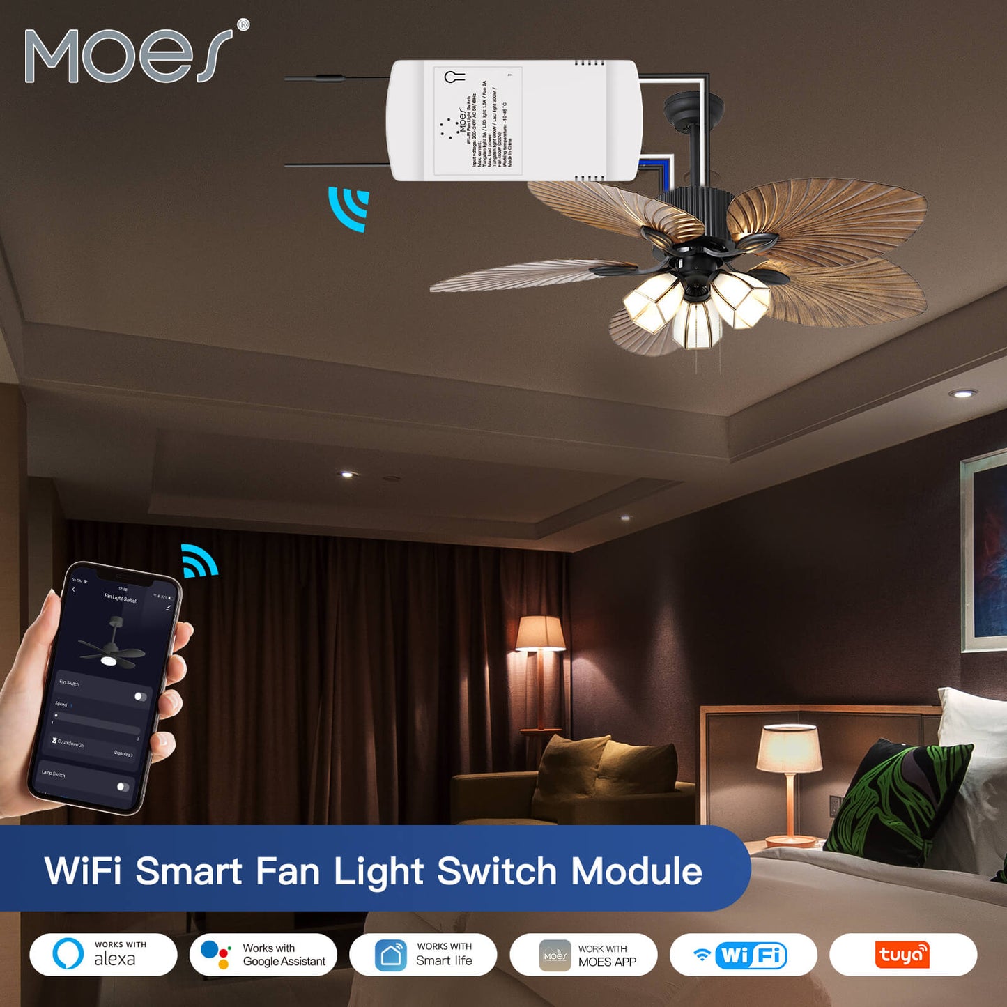 MOES WiFi RF Smart Ceiling Fan Light Switch Module + Remote Controller  Alexa APP 220V