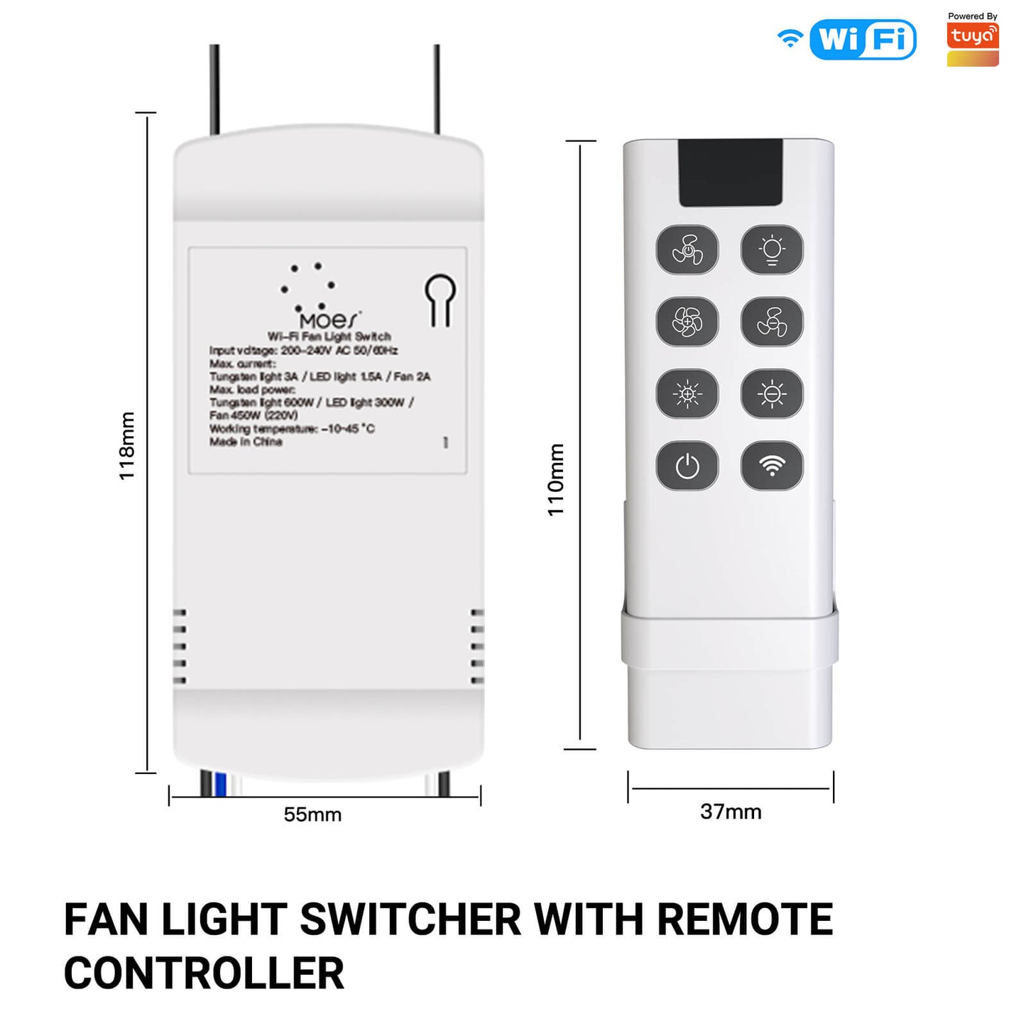 MOES WiFi RF Smart Ceiling Fan Light Switch Module + Remote Controller Alexa APP 220V - MOES