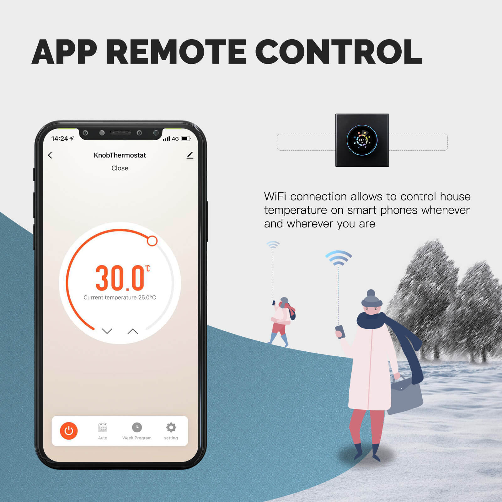 wifi connection allows to control house temperature on smart phones whenever and hwerever you are - MOES