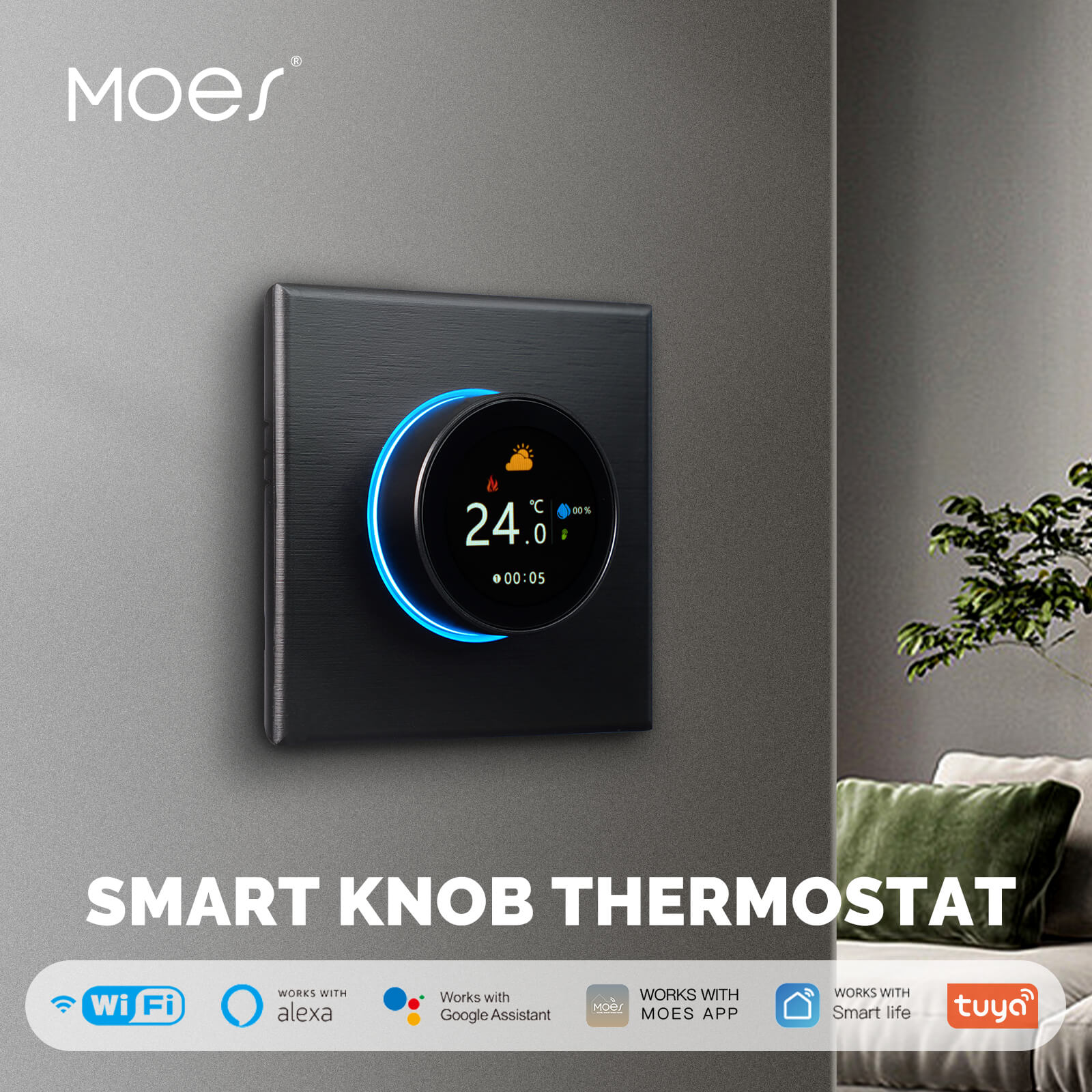 MOES WiFi Smart Home Heating Knob Thermostat Temperature Controller For Water Gas Boiler Electric Heating - MOES
