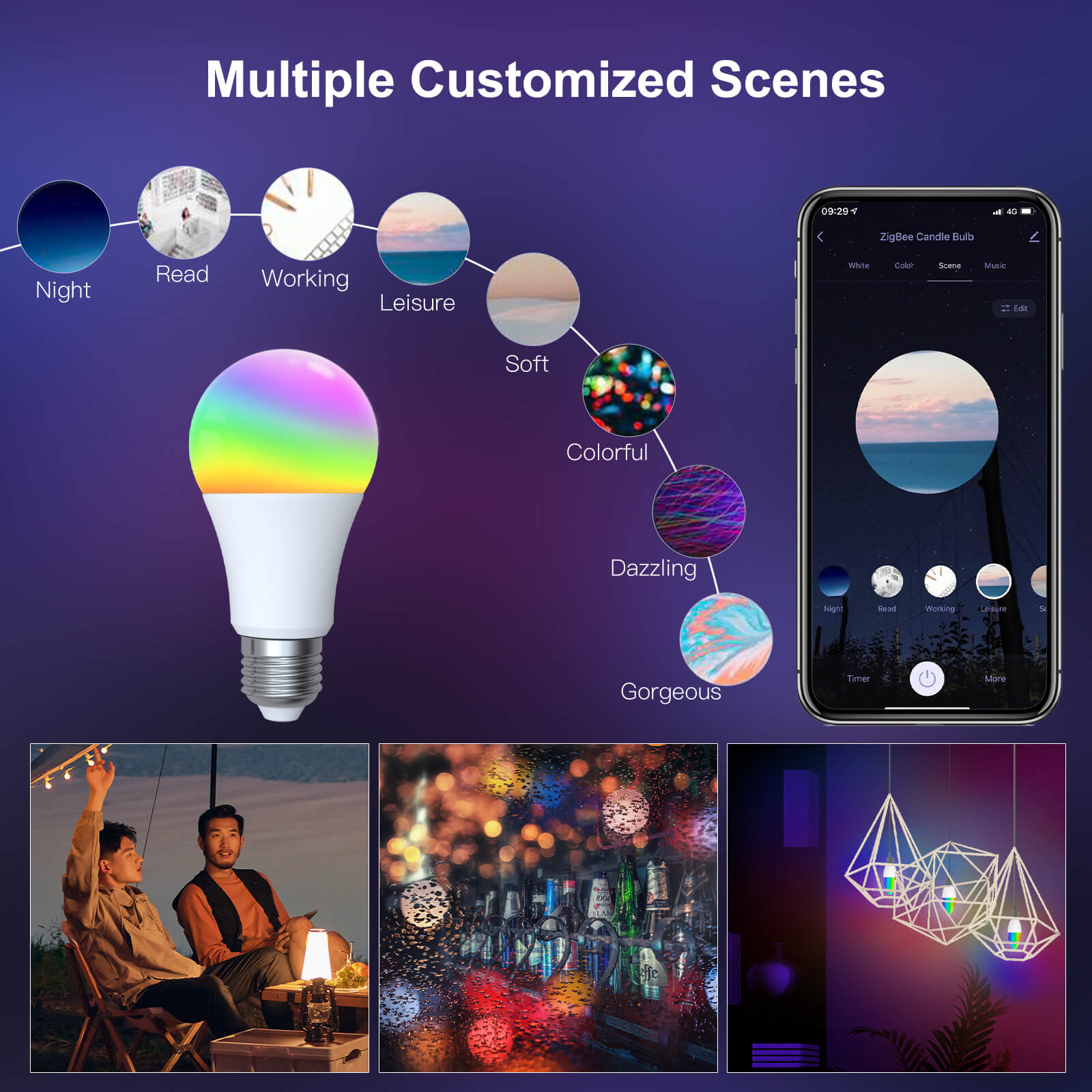 WiFi Smart LED Light Bulb Dimmable Lamp 14W RGB E27 Color Changeable – MOES