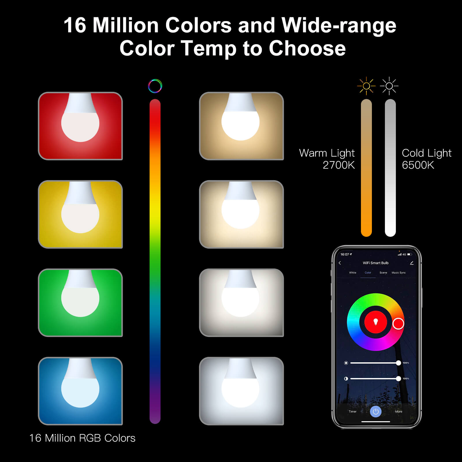 MOES WiFi Smart LED Light Bulb Dimmable Lamp 14W RGB E27 Color Changeable 2700K-6500K - MOES