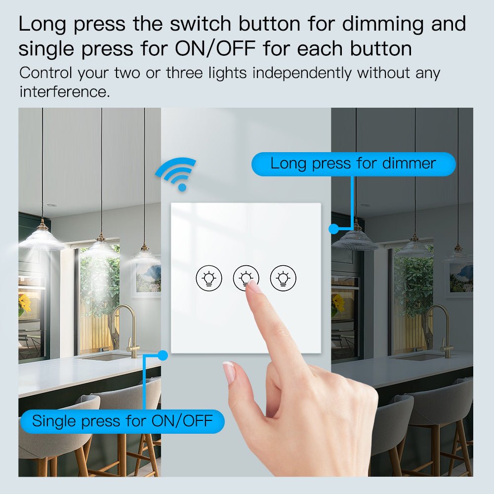 MOES WiFi Smart Light Dimmer Touch Panel Switch 1/2/3 Gang EU Version - MOES