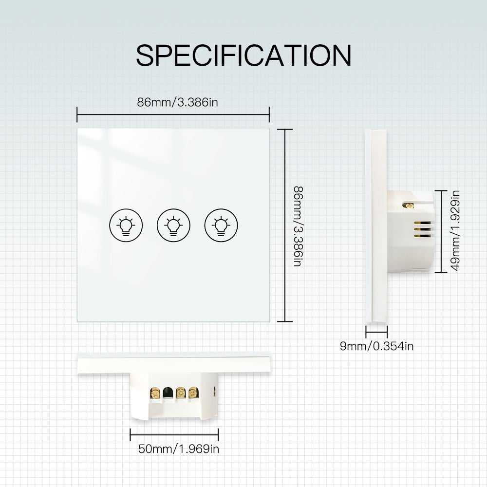 MOES WiFi Smart Light Dimmer Touch Panel Switch 1/2/3 Gang EU Version - MOES