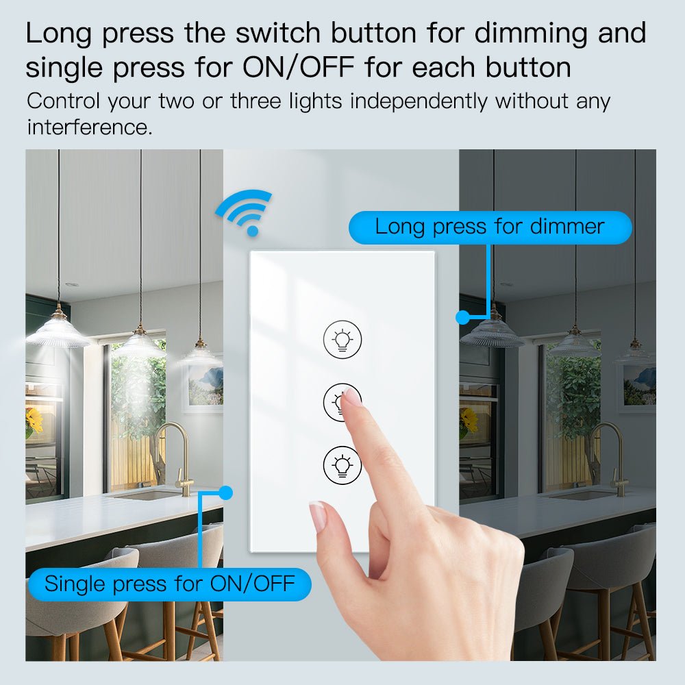 MOES WiFi Smart Light Dimmer Touch Panel Switch 1/2/3 Gang US Version - MOES