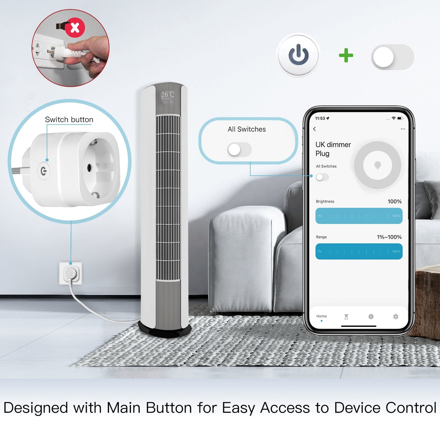 MOES WiFi Smart Power Dimmer Plug Brightness Adjust Timer Socket EU - MOES