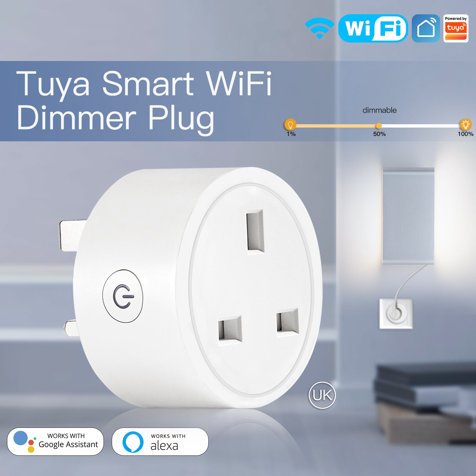 MOES WiFi Smart Power Dimmer Plug Brightness Adjust Timer Socket UK St