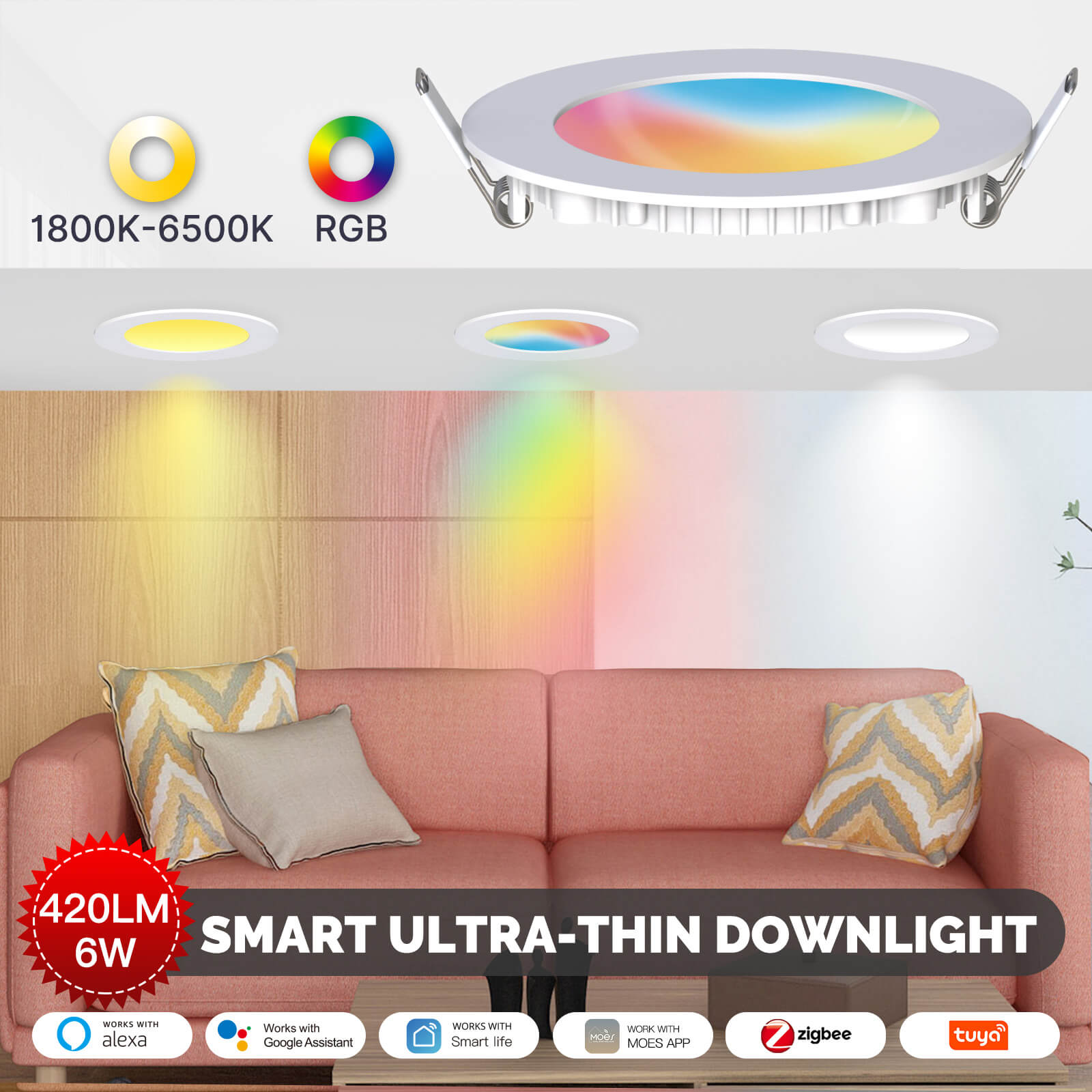 10W Tuya RGB LED Spot Light Smart Downlight Bluetooth Spot Celling Lamp  Color Changing Warm Cool Light For Alexa Google Home