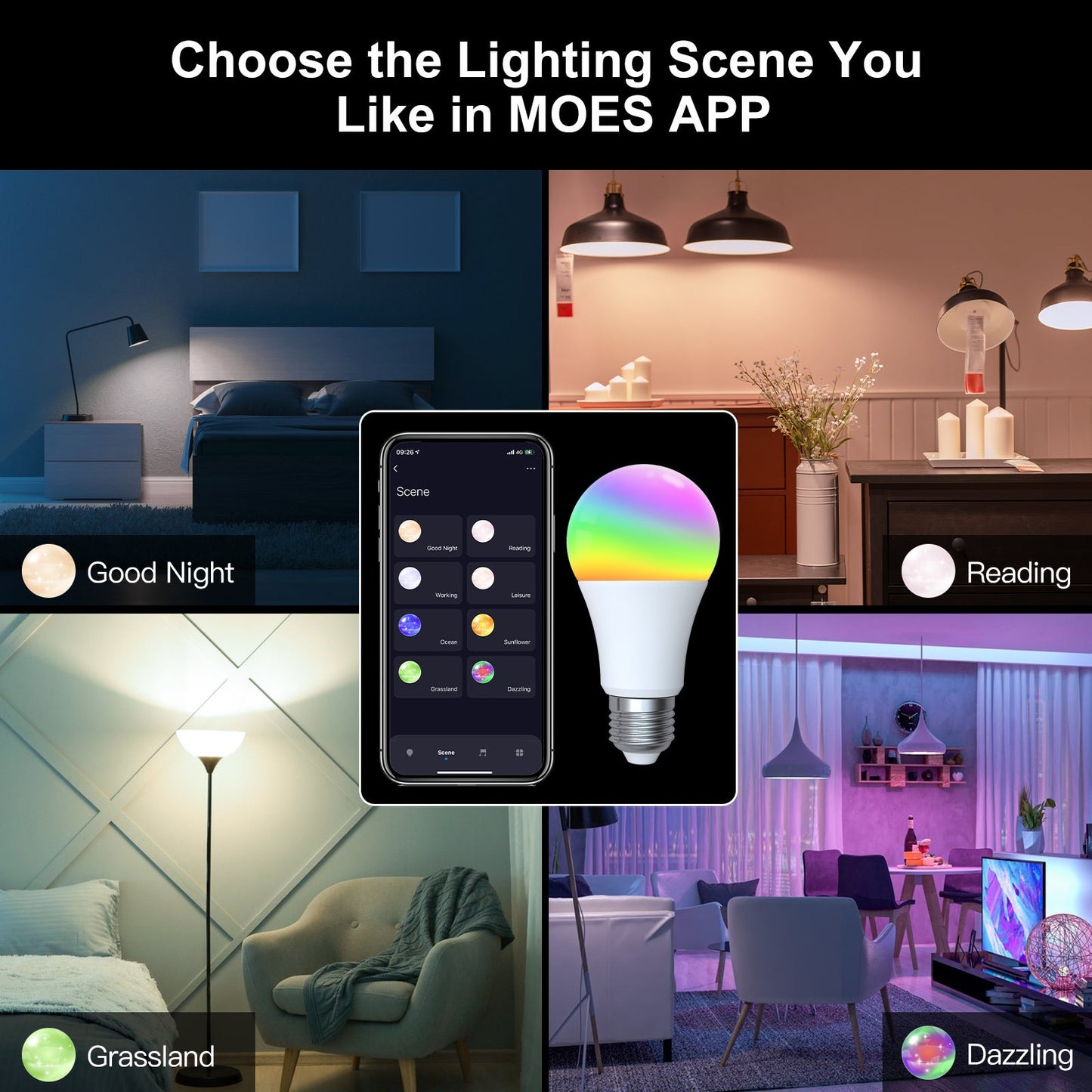 MOES ZigBee Smart LED Light Bulb E27 Dimmable RGB White Color Lamp 806Lm 9W 90-250V - MOES