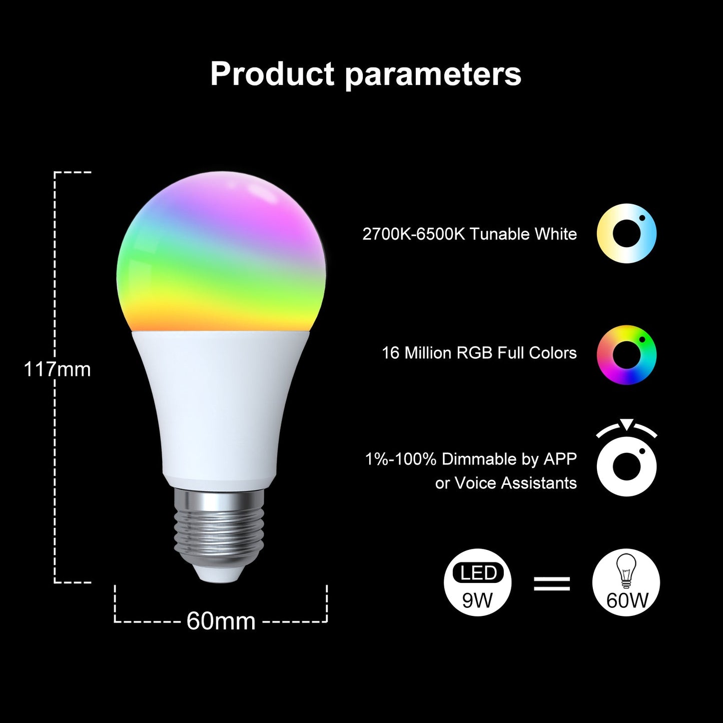 MOES ZigBee Smart LED Light Bulb E27 Dimmable RGB White Color Lamp 806Lm 9W 90-250V - MOES