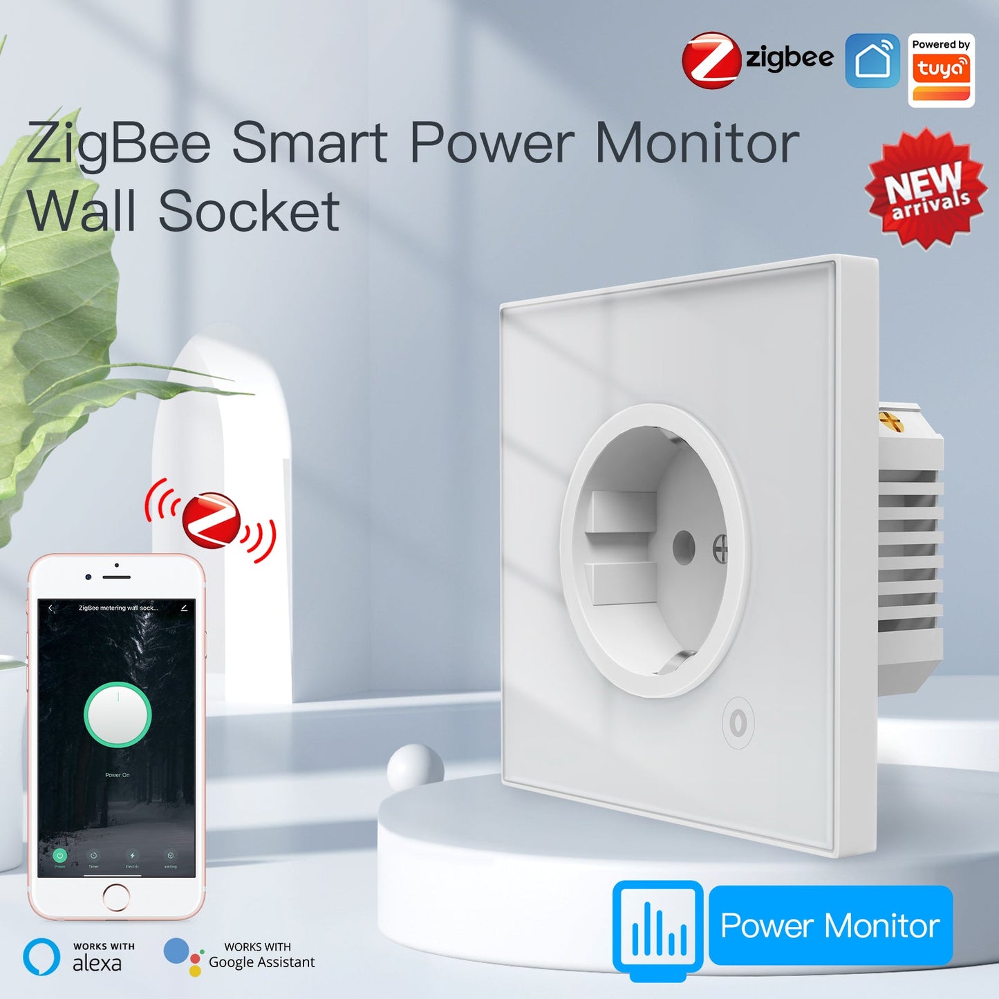 Moes ZigBee Wall Socket WIFI Smart Glass Panel Outlet Power Monitor tuya  Wireless Control Timer Alexa Google Home voice UK EU FR