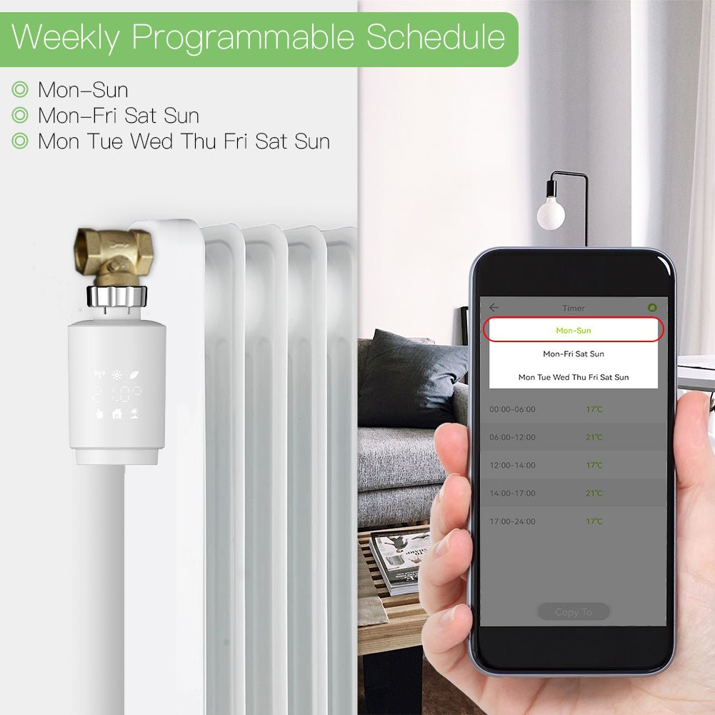 MoesGo Smart Heating Thermostat, Heating Control via Tuya, Compatible with Alexa, & Google Assistant, Energy Saving, Radiator Thermostat Radiator Valve Controller, Tuya ZigBee Hub Required - MOES