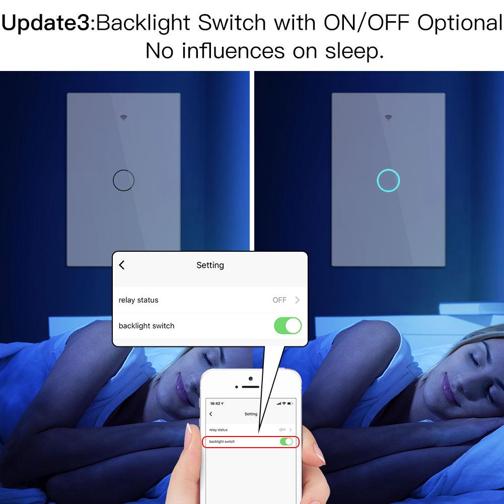 New Upgrade RF433 WiFi Wall Touch Switch No Neutral Wire Needed Wireless Smart Life/Tuya App Remote Control Works with Alexa Google Home 110V/220V 1 Gang White - Moes