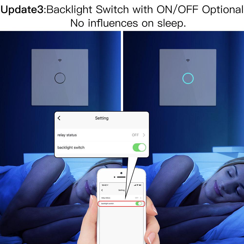 New Upgrade RF433 WiFi Wall Touch Switch No Neutral Wire Needed Wireless Smart Life/Tuya App Remote Control Works with Alexa Google Home EU 1 Gang White - Moes