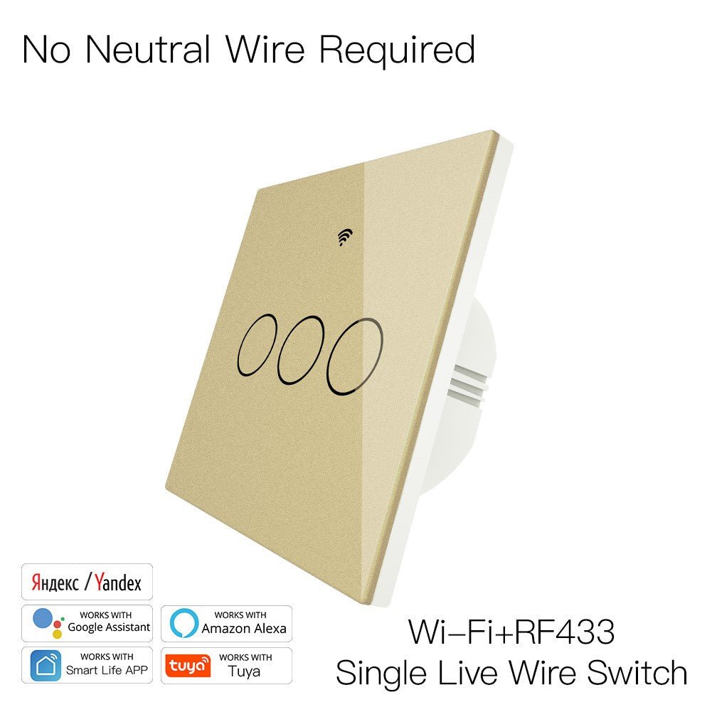 New Upgrade RF433 WiFi Wall Touch Switch No Neutral Wire Needed Wireless Smart Life/Tuya App Remote Control Works with Alexa Google Home EU 1/2/3 Gang White - Moes