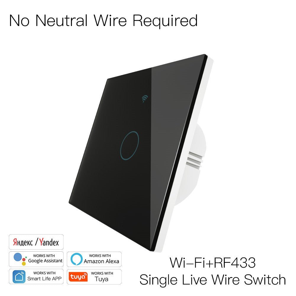 New Upgrade RF433 WiFi Wall Touch Switch No Neutral Wire Needed Wireless Smart Life/Tuya App Remote Control Works with Alexa Google Home EU 1/2/3 Gang White - Moes