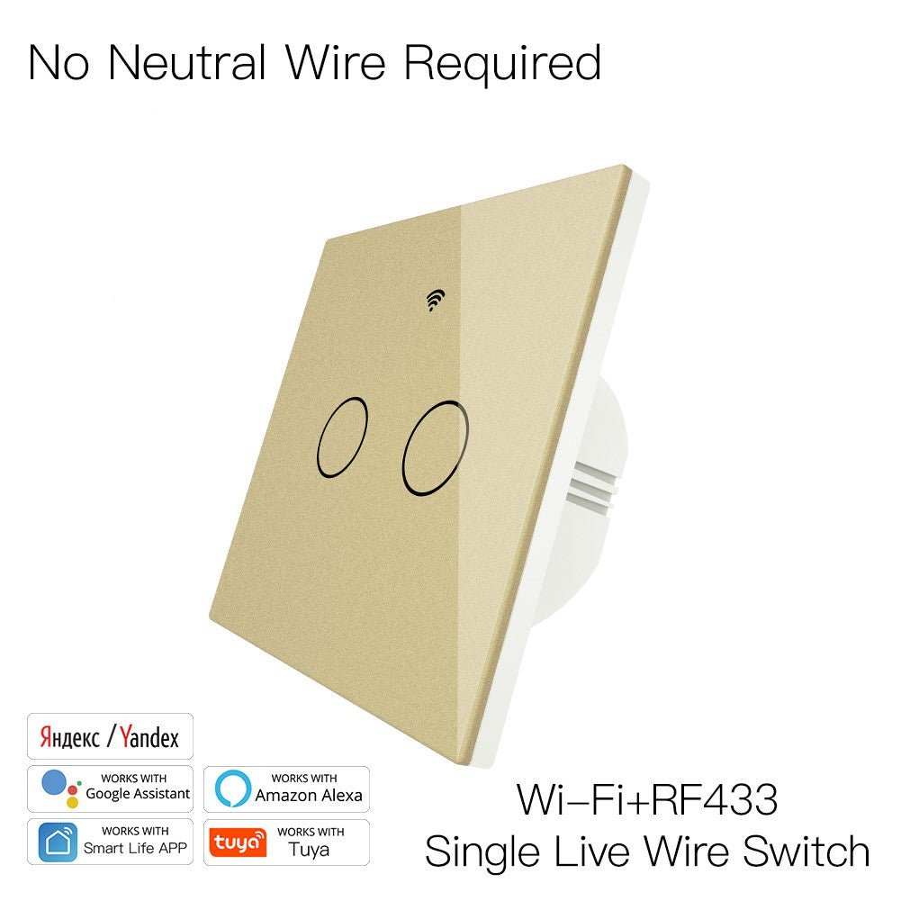 New Upgrade RF433 WiFi Wall Touch Switch No Neutral Wire Needed Wireless Smart Life/Tuya App Remote Control Works with Alexa Google Home EU 1/2/3 Gang White - Moes