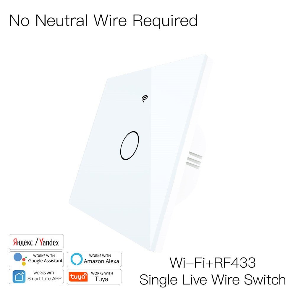 WiFi RF433 Smart Light Wall Touch Switch Single Pole 220V No Neutral Wire EU Standard