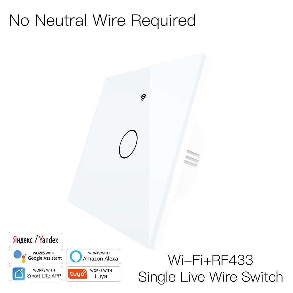 New Upgrade RF433 WiFi Wall Touch Switch No Neutral Wire Needed Wireless Smart Life/Tuya App Remote Control Works with Alexa Google Home EU 1/2/3 Gang White - Moes