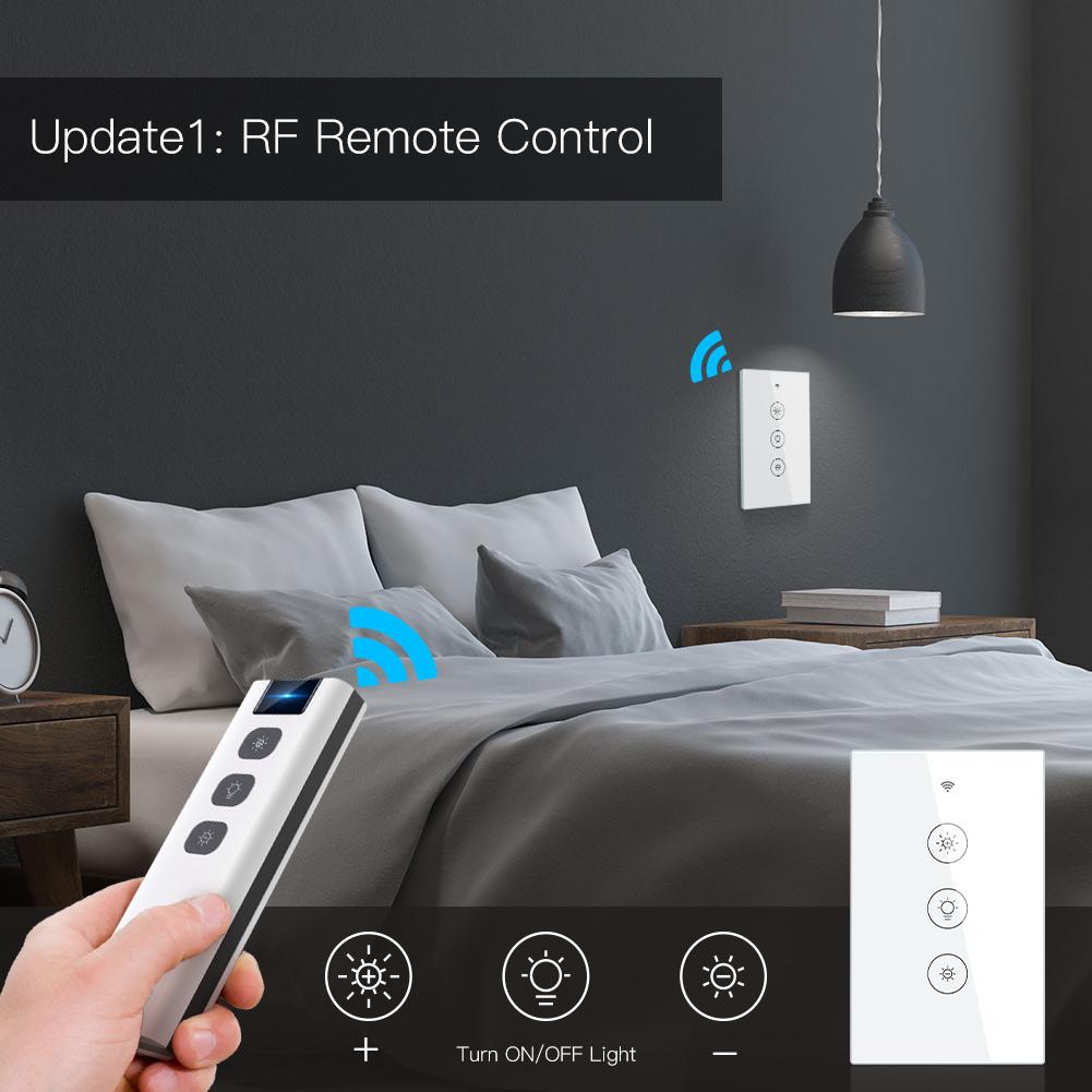 New WiFi RF Smart Light Dimmer Switch 2/3 Way Muilti-Control Association Smart Life/Tuya APP Relay Status Backlight Switch OFF RF Remote Control US - Moes