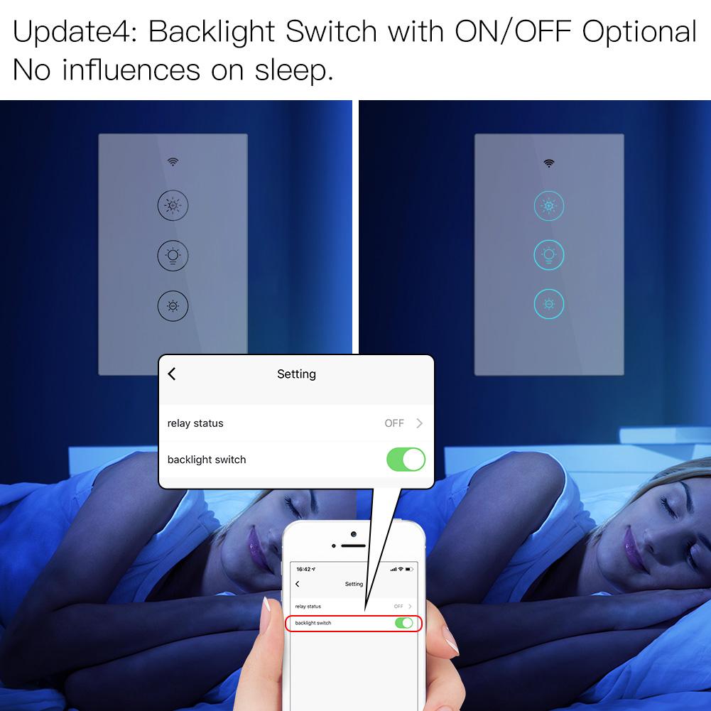 New WiFi RF Smart Light Dimmer Switch 2/3 Way Muilti-Control Association Smart Life/Tuya APP Relay Status Backlight Switch OFF RF Remote Control US - Moes