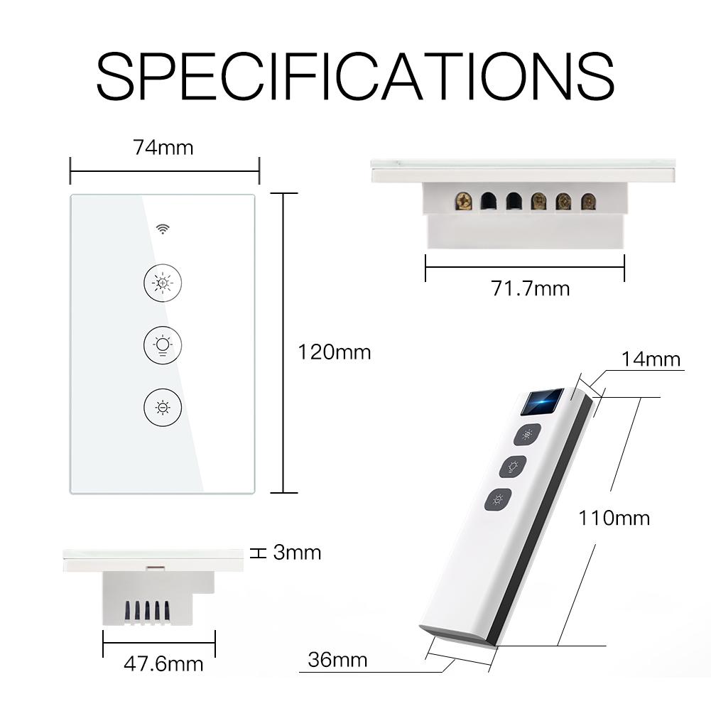 New WiFi RF Smart Light Dimmer Switch 2/3 Way Muilti-Control Association Smart Life/Tuya APP Relay Status Backlight Switch OFF RF Remote Control US - Moes