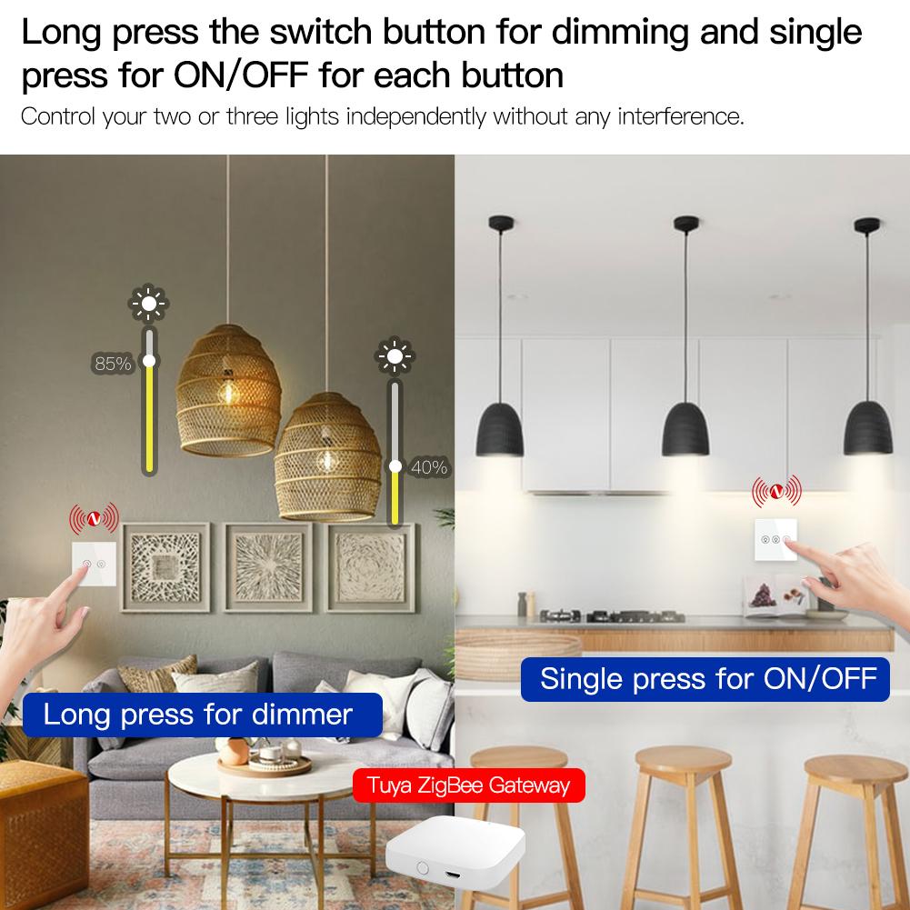 Long press the switch button for dimming and single press for ON/OFF for each button - Moes
