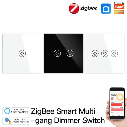 New ZigBee 3 Gang EU Smart Light Dimmer Switch Independent Control Smart Life/Tuya APP Relay Status Backlight Switch OFF Wireless Control Works with Alexa Google Voice Assistants - Moes