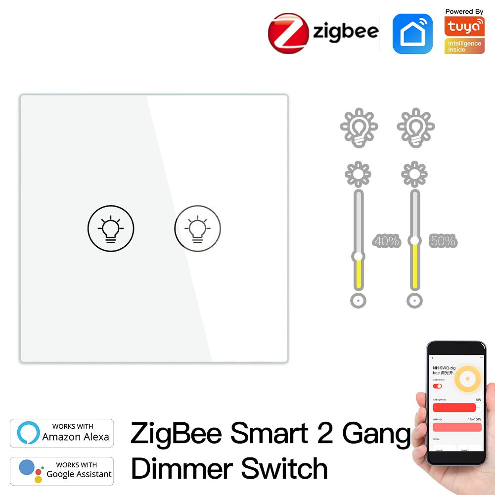 New ZigBee 3 Gang EU Smart Light Dimmer Switch Independent Control Smart Life/Tuya APP Relay Status Backlight Switch OFF Wireless Control Works with Alexa Google Voice Assistants - Moes