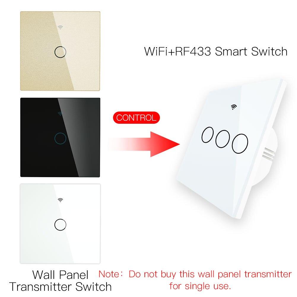 RF433 MHz Wireless Wall Glass Panel Transmitter Switch 1/2/3 Gang - Moes