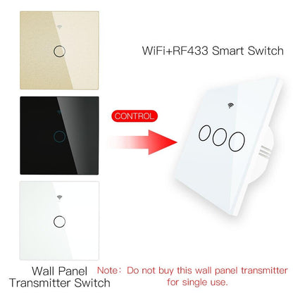 RF433 MHz Wireless Wall Glass Panel Transmitter Switch 1/2/3 Gang - Moes