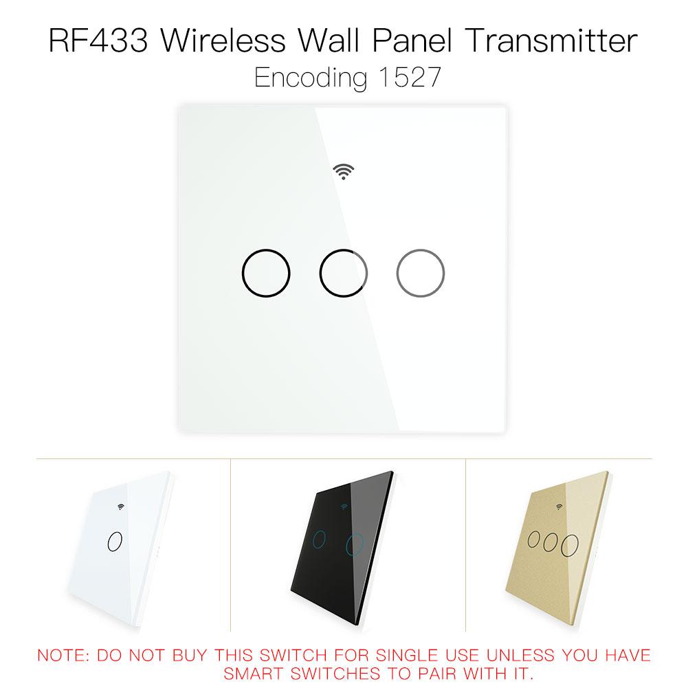 RF433 MHz Wireless Wall Glass Panel Transmitter Switch 1/2/3 Gang - Moes
