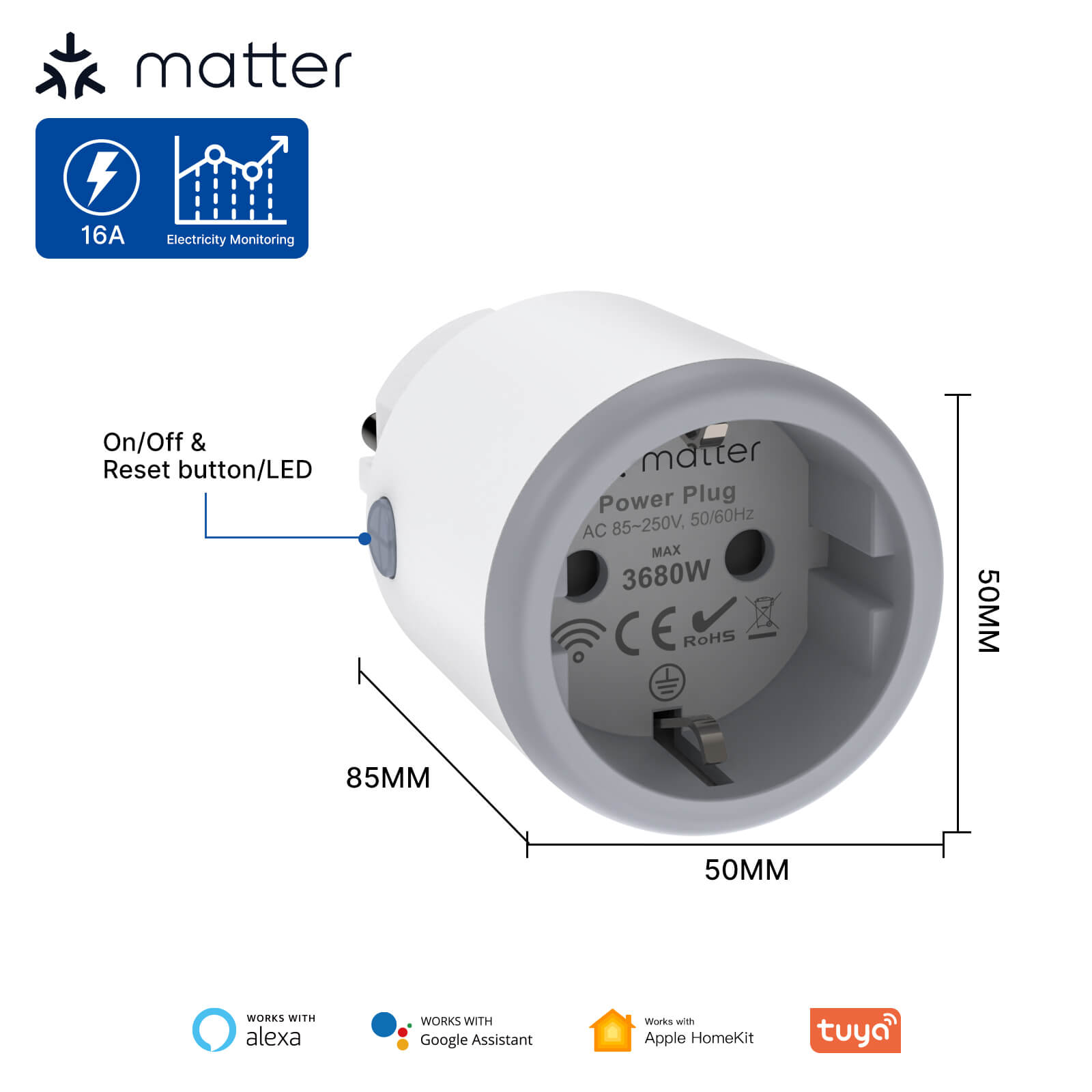 Matter and WiFi Smart plug with socket support Homekit, Smart Plugs