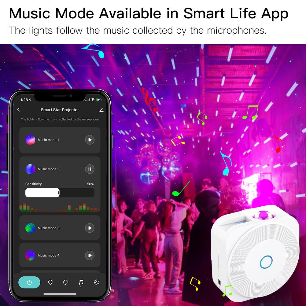 Smart Star Projector with Galaxy Nebula Cloud/Moving Ocean Wave, Star Sky WiFi Night Light Projector Music Player - Moes